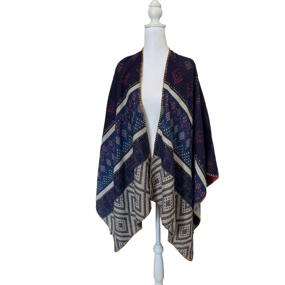 Olive Street Shawl One‎ Size Multicolor Folk Aztec Print Open Front Bohemian